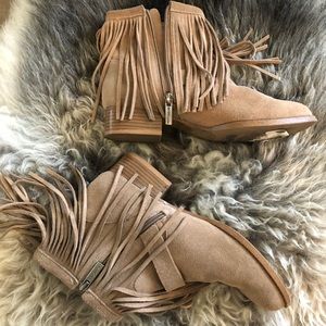 BCBG Tan leather fringe ankle bootie